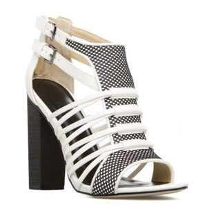 BEAU + ASHE Lemon Black/White Sandal Heels SZ 5.5